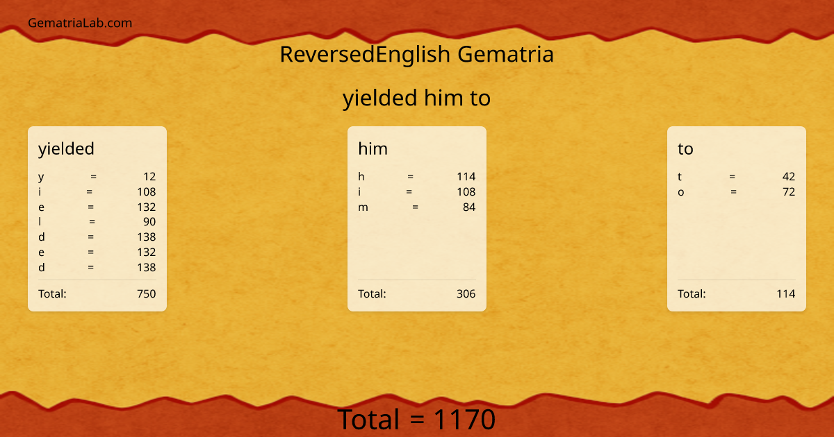 yielded him to in reversedEnglish Gematria